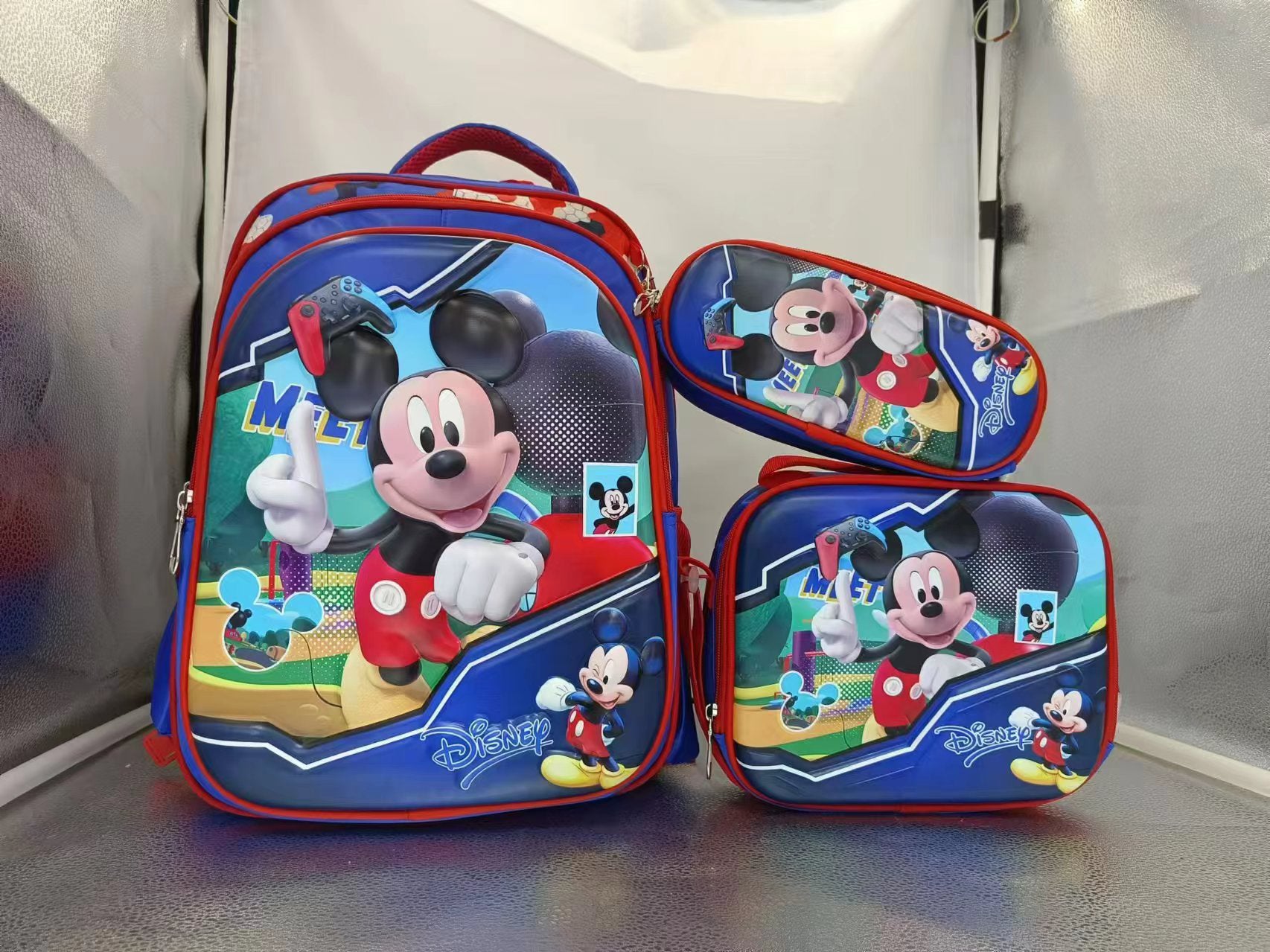 3 Piece Set Schoolbag 42cm Schoolbag- Lunch Bag & Pencil Case- Mickey