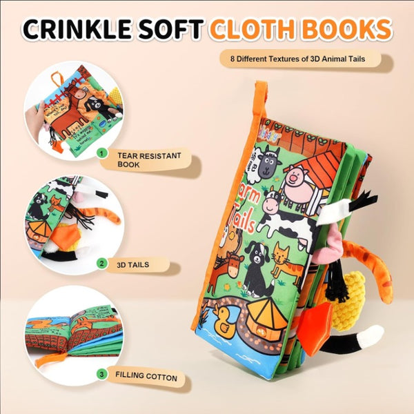 Jollybaby Animal Tails Touch & Feel Crinkle Cloth Book – Farm Tails