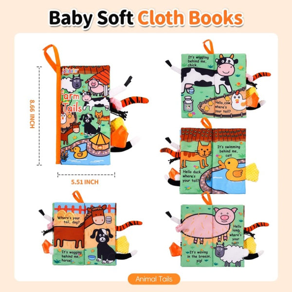 Jollybaby Animal Tails Touch & Feel Crinkle Cloth Book – Farm Tails