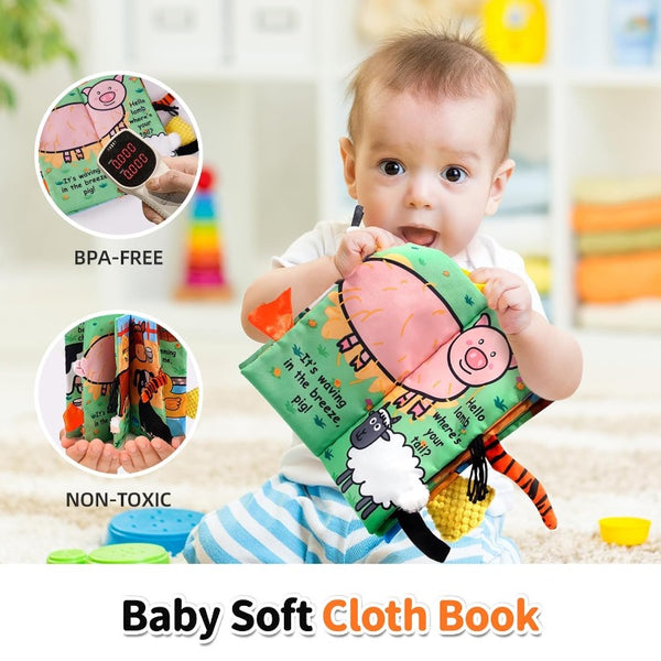 Jollybaby Animal Tails Touch & Feel Crinkle Cloth Book – Farm Tails