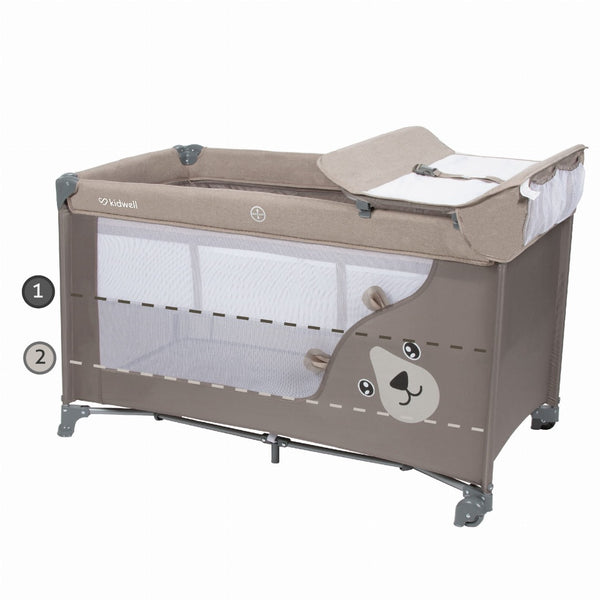 Kidwell Blissy 3-in-1 Double Layer Travel Cot with Changer & Accessories, Beige