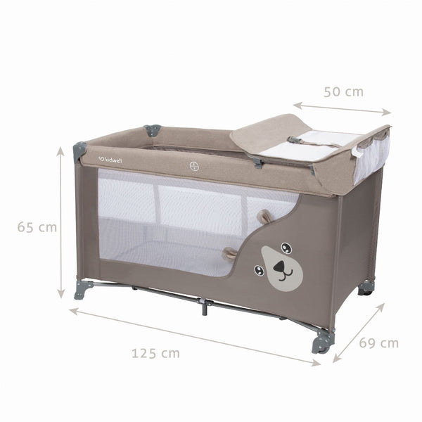Kidwell Blissy 3-in-1 Double Layer Travel Cot with Changer & Accessories, Beige