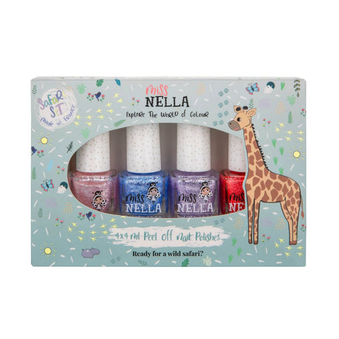 Miss Nella Pack of 4 Peel Off Nail Polishes, Safari Collection