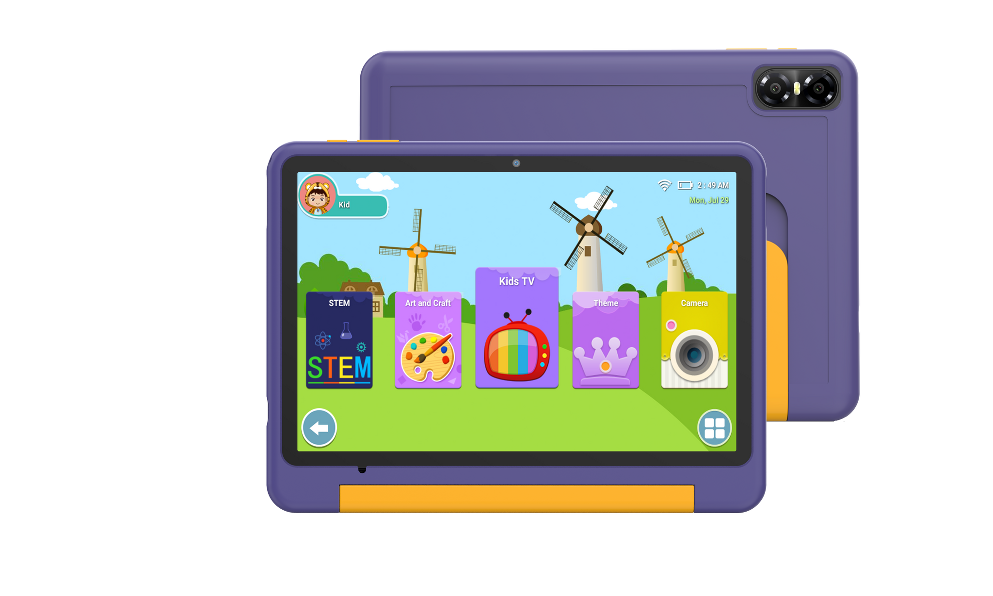 Children's Educational Tablet Android 15, 10 inch screen 64GB Purple/ Blue