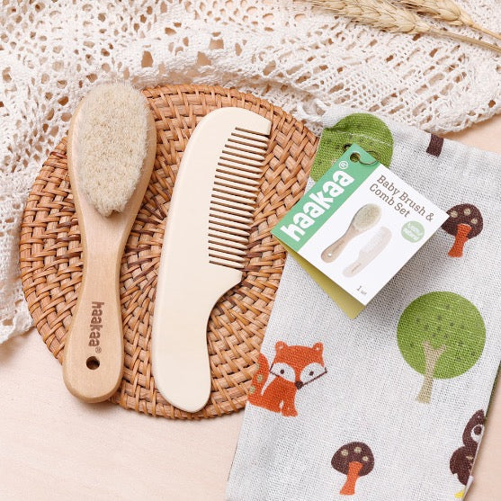 Haakaa Goat Wool Baby Hair Brush and Comb Set