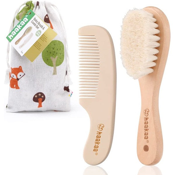 Haakaa Goat Wool Baby Hair Brush and Comb Set