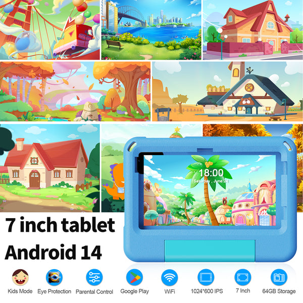 Children's Educational Tablet Android 14, 7 inch screen 64GB