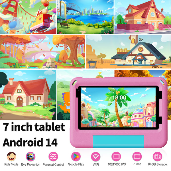 Children's Educational Tablet Android 14, 7 inch screen 64GB