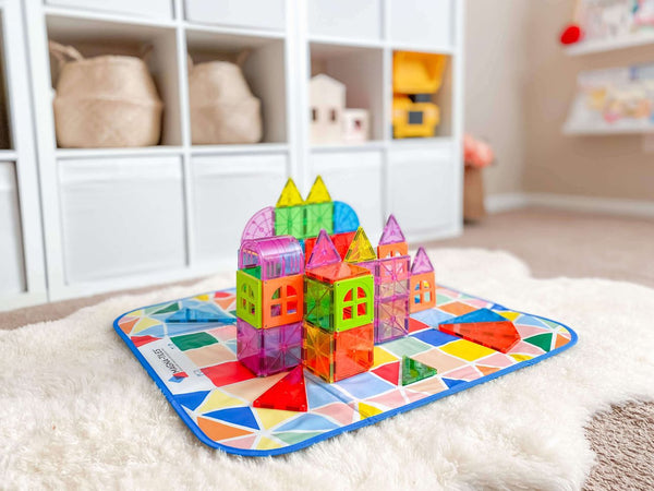 Magna-Tiles BUNDLE – Classic 100-Piece Set and Storage Bin & Interactive Play Mat