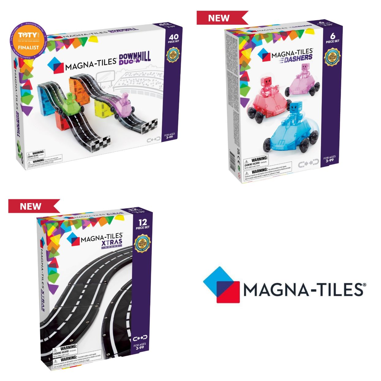 Magna-Tiles BUNDLE OFFER – Xtras Roads 12 Piece Set, Dashers 6 Piece Set & Downhill Duo 40 Piece Set