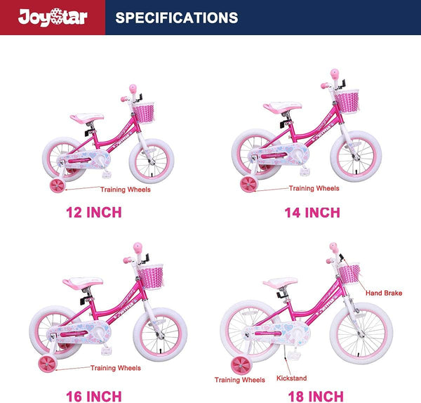 JOYSTAR Pink Angel Girls Bike for Toddlers and Kids Ages 2-9 Years Old 14 16 18 Inch Kids Bike with Training Wheels & Basket