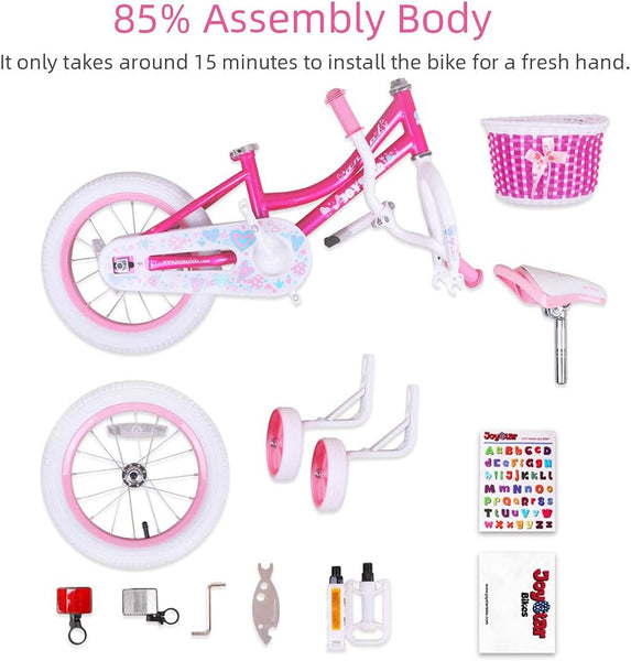 JOYSTAR Pink/White Angel Girls Bike for Toddlers and Kids Ages 2-9 Years Old, 14 16 Inch Kids Bike with Training Wheels & Basket