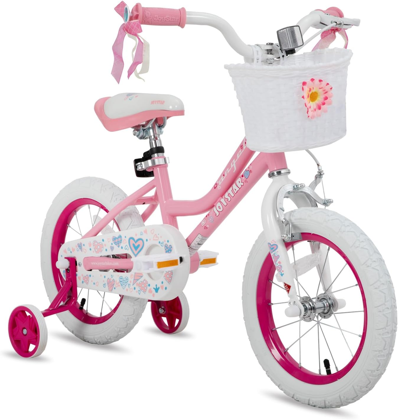 JOYSTAR Pink/White Angel Girls Bike for Toddlers and Kids Ages 2-9 Years Old, 14 16 Inch Kids Bike with Training Wheels & Basket