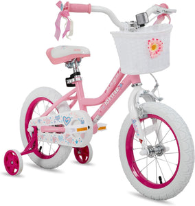 JOYSTAR Pink/White Angel Girls Bike for Toddlers and Kids Ages 2-9 Years Old, 14 16 Inch Kids Bike with Training Wheels & Basket