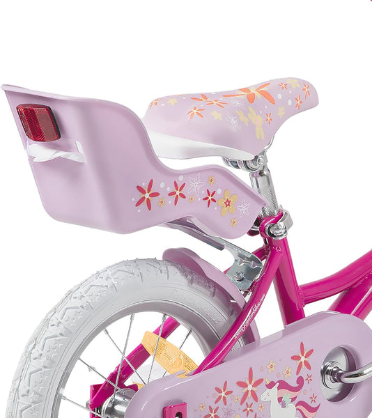 JOYSTAR New Unicorn 12/14/16/18 inch children's bike for 3-9 year old girls, girls' children's bike with doll's bike seat & training wheels & basket streamer, 18 inch with training wheels & kickstand