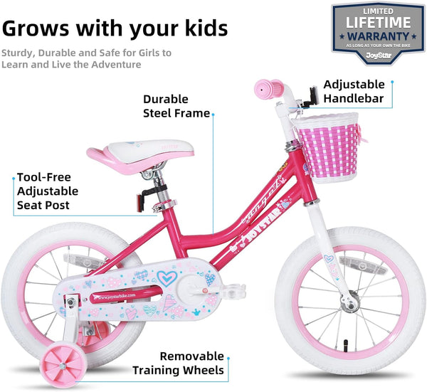 JOYSTAR Pink Angel Girls Bike for Toddlers and Kids Ages 2-9 Years Old 14 16 18 Inch Kids Bike with Training Wheels & Basket