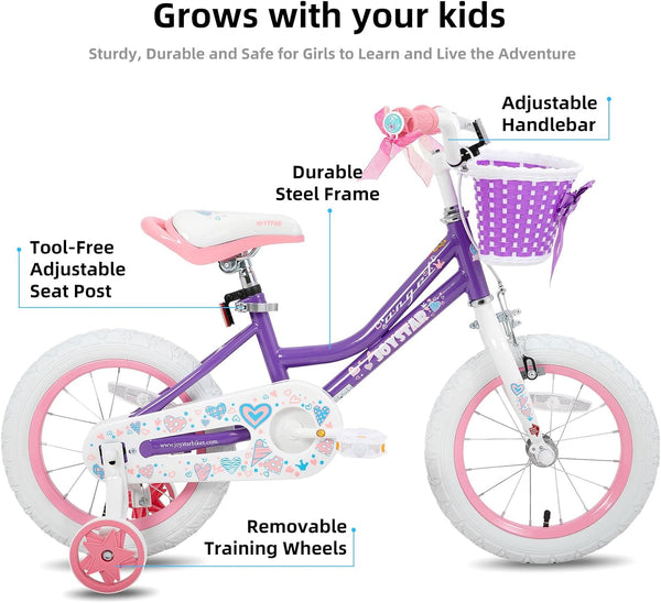 JOYSTAR Purple Angel Girls Bike for Toddlers and Kids Ages 2-9 Years Old, 14 16 Inch Kids Bike with Training Wheels & Basket