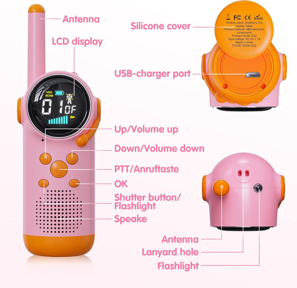 Rechargeable Walkie Talkie for Kids with LCD Screen, Vox Function and Flashlight-by PIRA