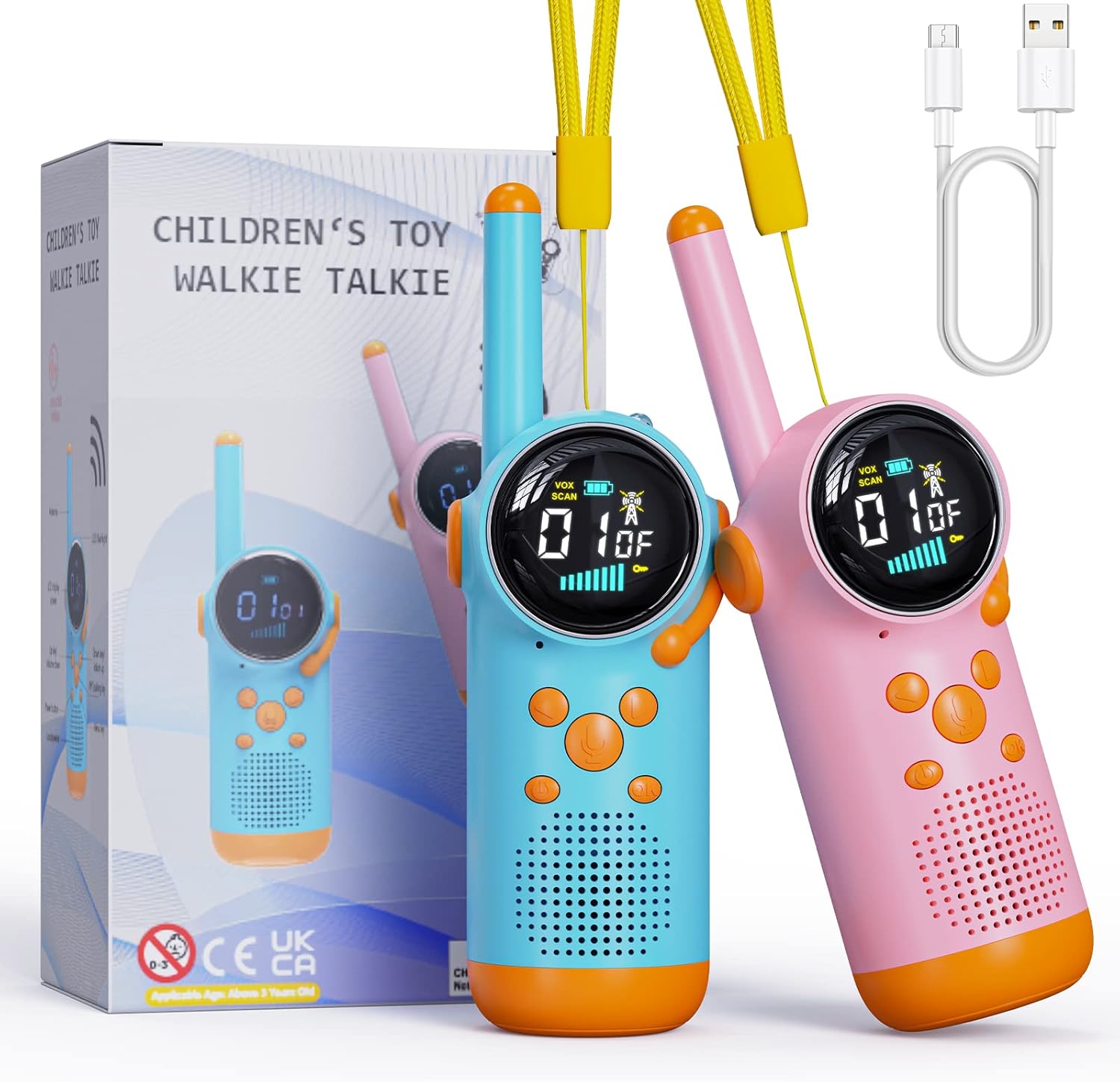 Rechargeable Walkie Talkie for Kids with LCD Screen, Vox Function and Flashlight-by PIRA