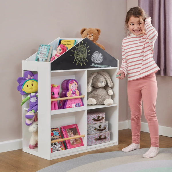 Liberty House Kids White Blackboard Bookcase and Storage Cabinet-Free set of Chalks