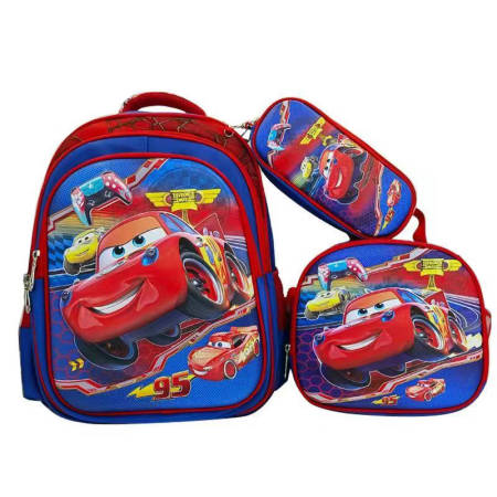 3 Piece Set Schoolbag 42cm Schoolbag- Lunch Bag & Pencil Case- Cars