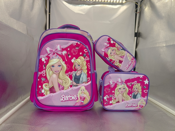 3 Piece Set Schoolbag 42cm Schoolbag- Lunch Bag & Pencil Case- Barbie