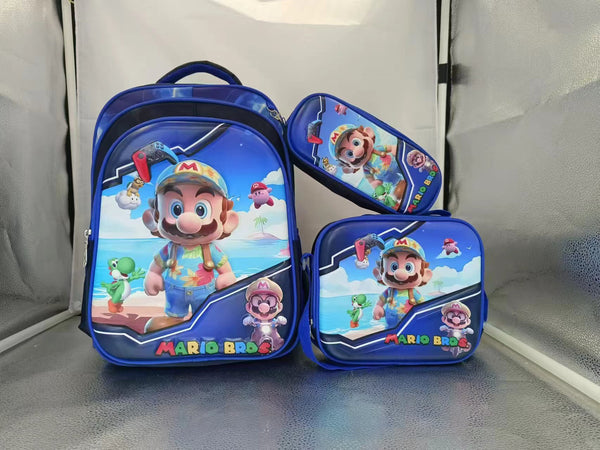 3 Piece Set Schoolbag 42cm Schoolbag- Lunch Bag & Pencil Case- SUPER MARIO