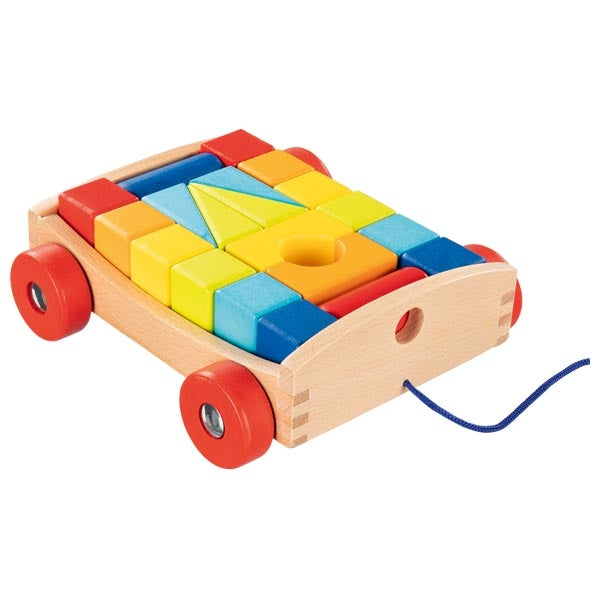 Goki Pull-Along Wooden Cart with 20 Building Blocks