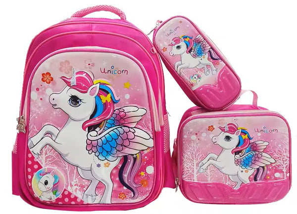 3 Piece Set Schoolbag 42cm Schoolbag- Lunch Bag & Pencil Case- Unicorn