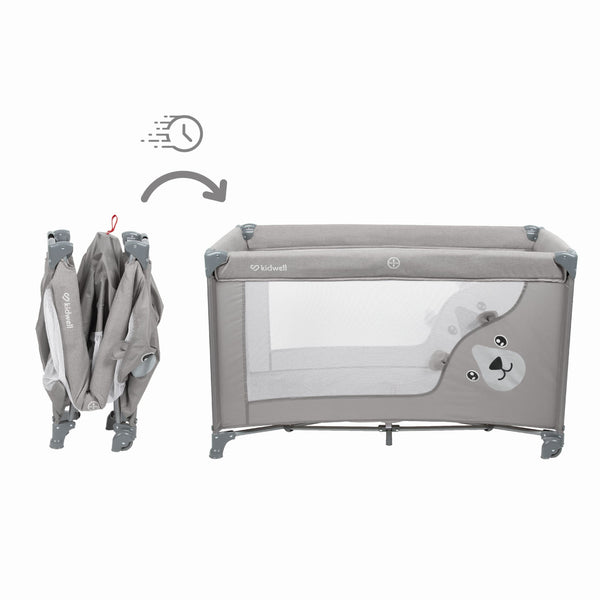 Kidwell Blissy 3-in-1 Double Layer Travel Cot with Changer & Accessories, Grey