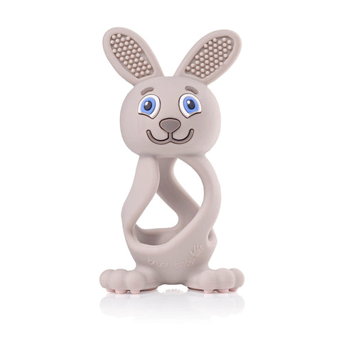 Brush Baby Bobbie Bunny Baby Teether Toy-Twist & Bounce Teething Toy, Cappuccino Grey