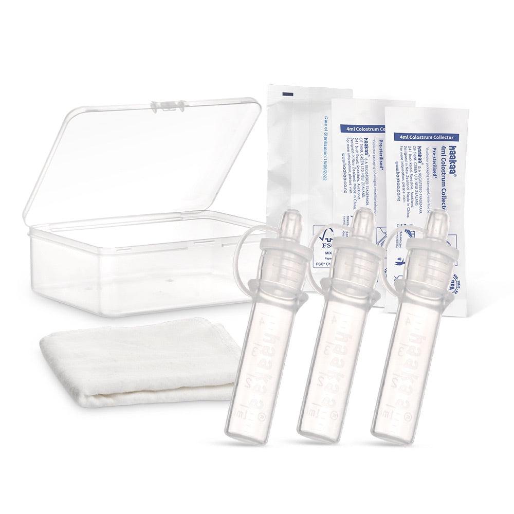 Haakaa Pre-Sterilised Silicone Colostrum Collector Set 4ml (6-Pack) + Cotton Cloth Wipe & Storage Case