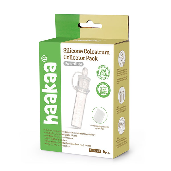 Haakaa Pre-Sterilised Silicone Colostrum Collector Set 4ml (6-Pack) + Cotton Cloth Wipe & Storage Case