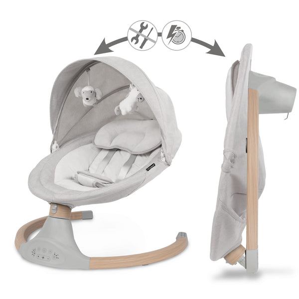 Kidwell Luxi 2-in-1 Electric Rocker & Lounger with Mosquito Net & Bluetooth, Light Melange/Wooden