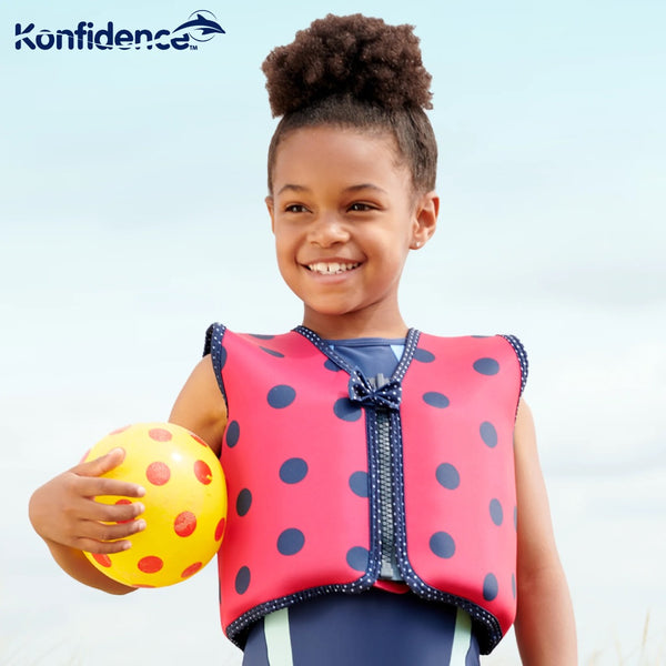 Konfidence Jacket – Original Konfidence Swim Jacket with Removable Support Strap, Ladybird Polka