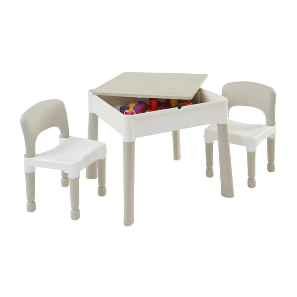 Liberty House 5 in 1 Multipurpose Activity Table & 2 Chairs Set, Grey/White- 2 FREE tubs of natural Playdough of Wonderdough+2 cutters