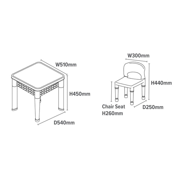 Liberty House 5 in 1 Multipurpose Activity Table & 2 Chairs Set, Grey/White- 2 FREE tubs of natural Playdough of Wonderdough+2 cutters