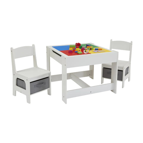 Liberty House Kids’ White Wooden Multipurpose Activity Table & 2 Chairs with Grey Storage Bins- FREE 500G of KINETIC SAND