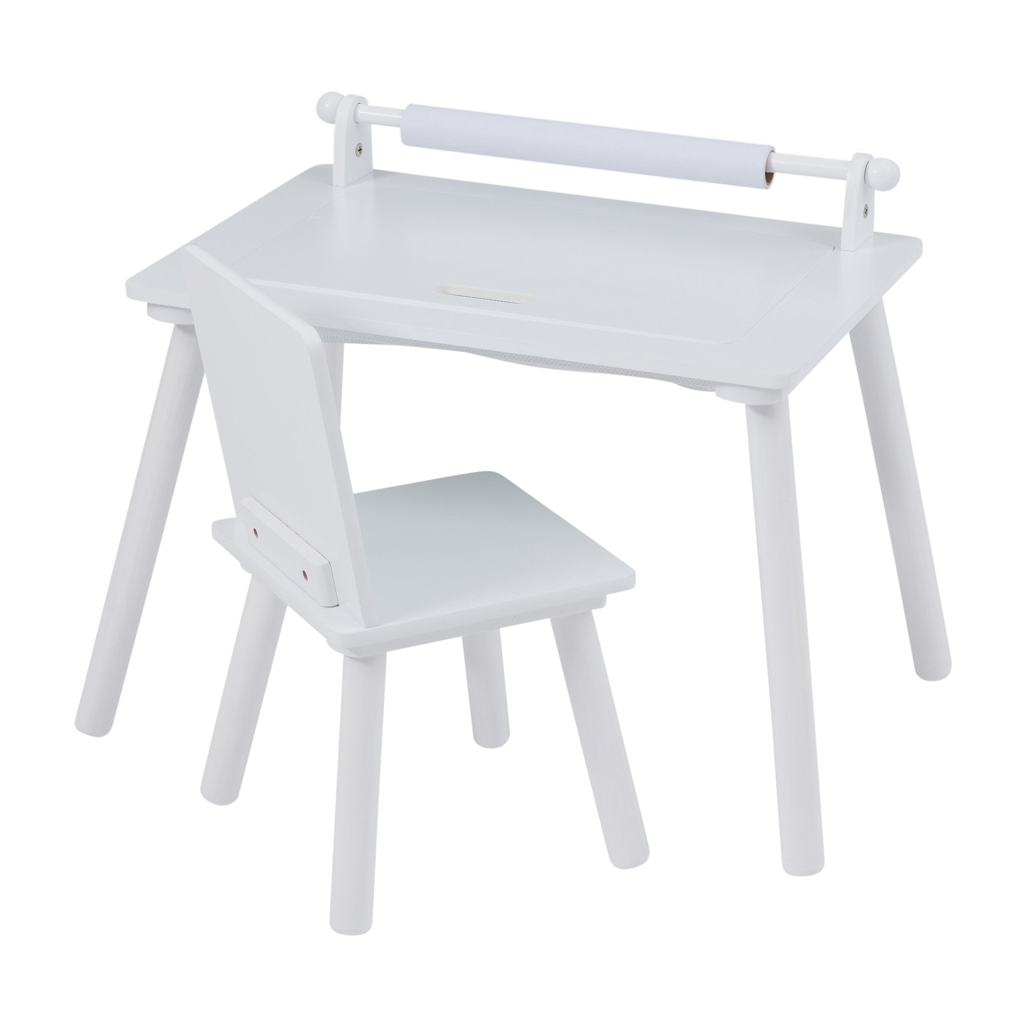 Liberty House White Wooden Writing Multipurpose Desk & Chair Set-2 FREE tubs of natural Playdough of Wonderdough and 2 stencils