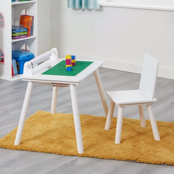 Liberty House White Wooden Writing Multipurpose Desk & Chair Set-2 FREE tubs of natural Playdough of Wonderdough and 2 stencils