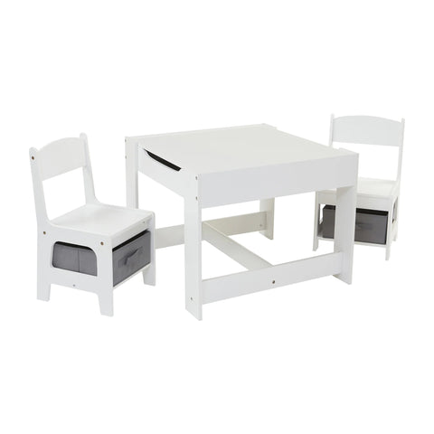Liberty House White Wooden 3 in 1 Table & 2 Chairs with Storage Bins- FREE 500G BAG OF KINETIC SAND