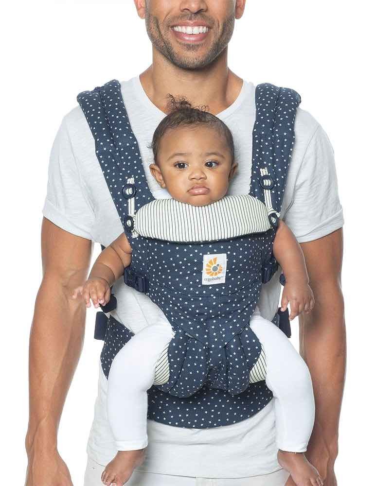 Second hand Ergobaby Omni 360 All-in-One Baby Carrier- Blue with white stars