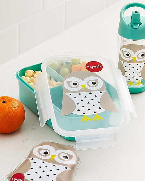 Bento Lunch Box, 3 Compartments - Mint Owl